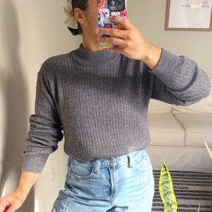 Alfred Dunner Grey Cable Knit Mock Neck Sweater